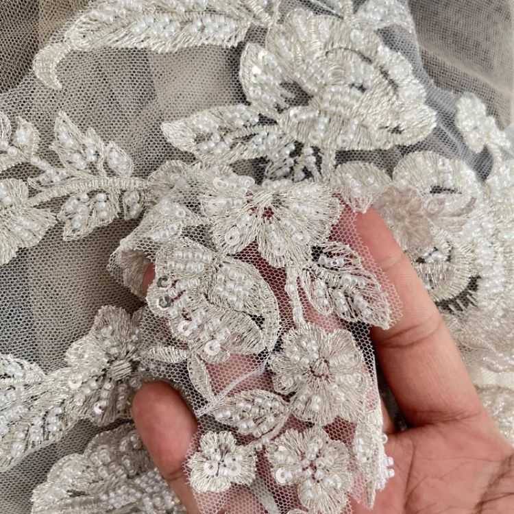 1 Piece Sequined Beaded Embroidered Lace Applique Material