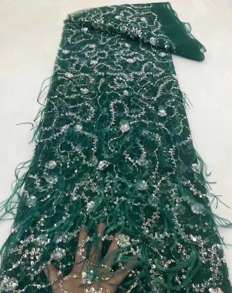 5 Yards Sequined Beaded Embroidered 3D Floral Lace Material Fabric HL044