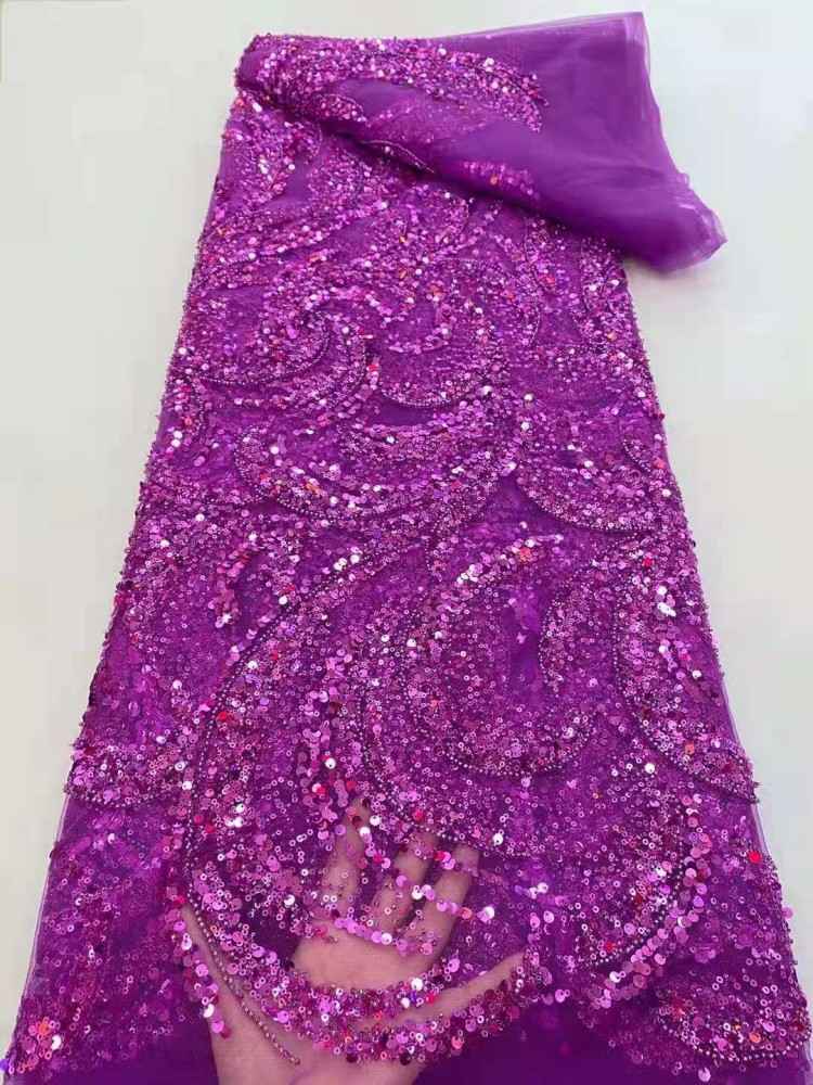 5 Yards Sequined Beaded Embroidered 3D Floral Lace Material Fabric HL023