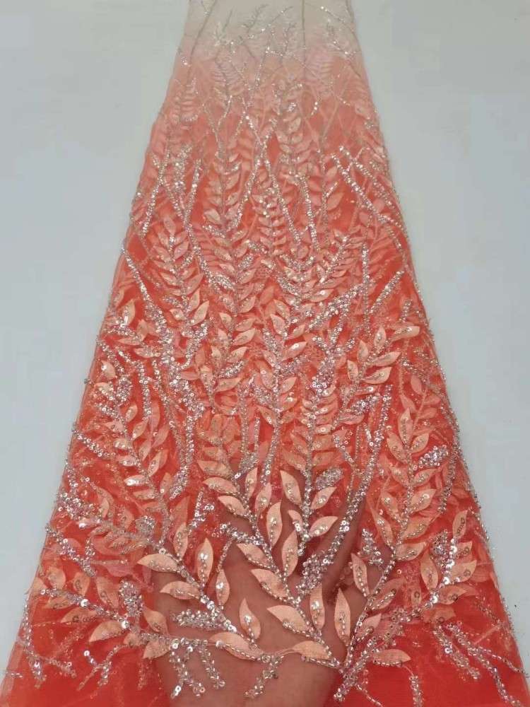 5 Yards Sequined Beaded Embroidered 3D Floral Lace Material Fabric HL036