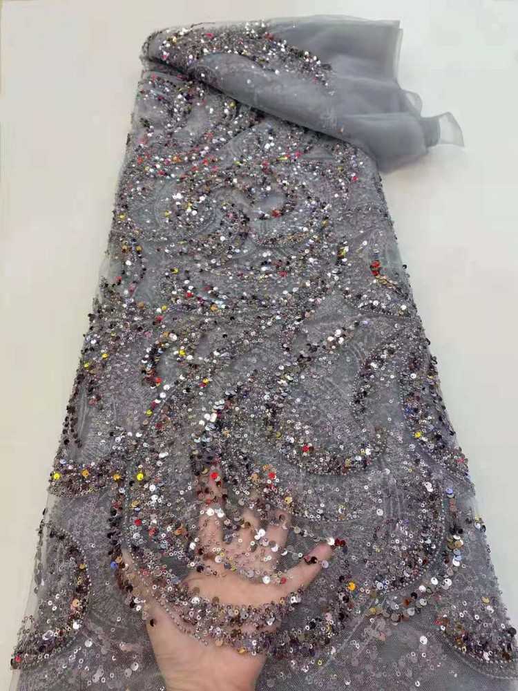 5 Yards Sequined Beaded Embroidered 3D Floral Lace Material Fabric HL023
