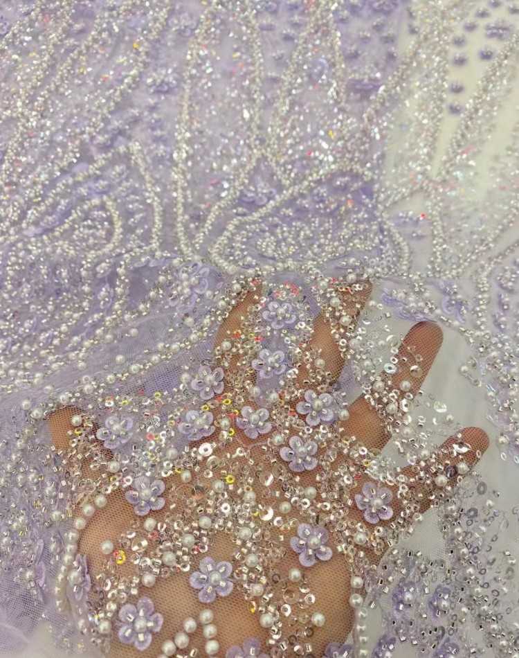 5 Yards Sequined Beaded Embroidered 3D Floral Lace Material Fabric HL040