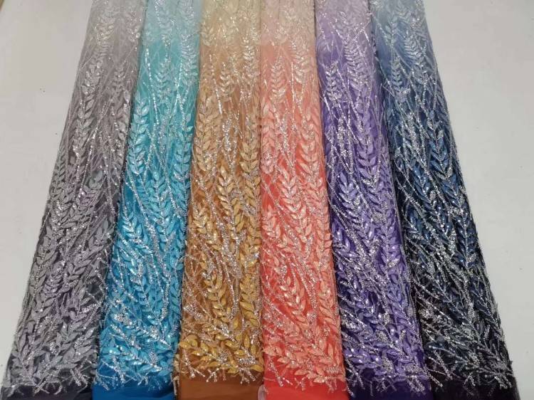 5 Yards Sequined Beaded Embroidered 3D Floral Lace Material Fabric HL036