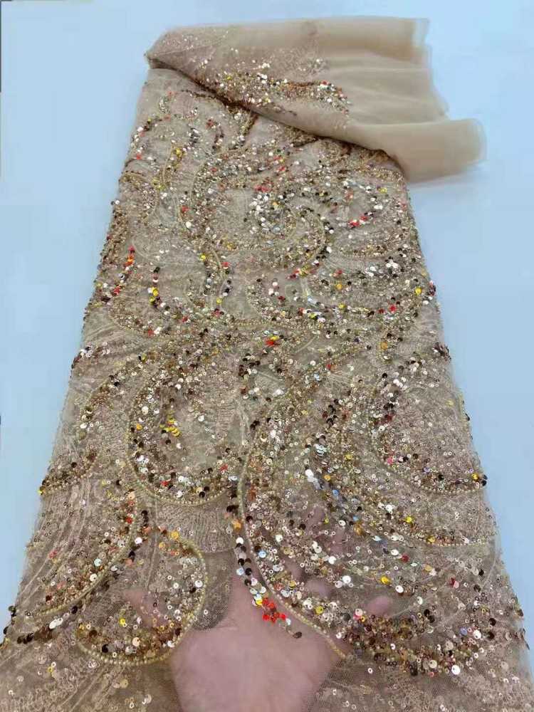 5 Yards Sequined Beaded Embroidered 3D Floral Lace Material Fabric HL023