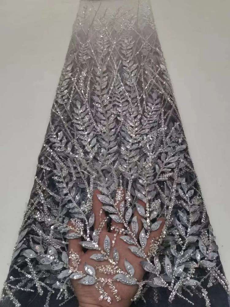 5 Yards Sequined Beaded Embroidered 3D Floral Lace Material Fabric HL036