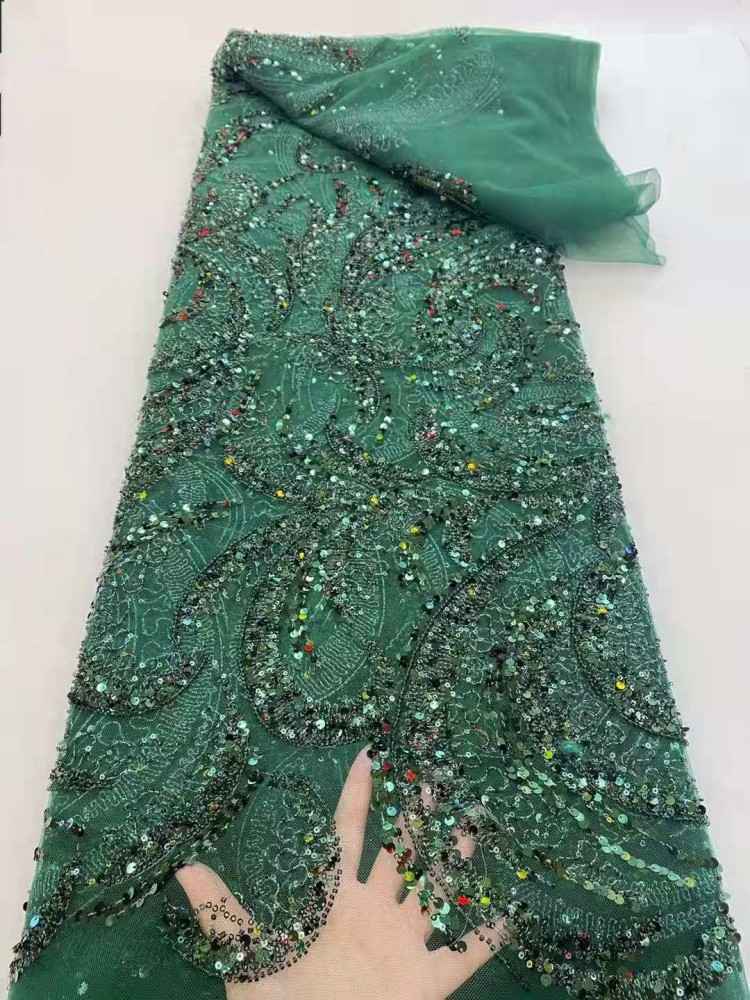 5 Yards Sequined Beaded Embroidered 3D Floral Lace Material Fabric HL023