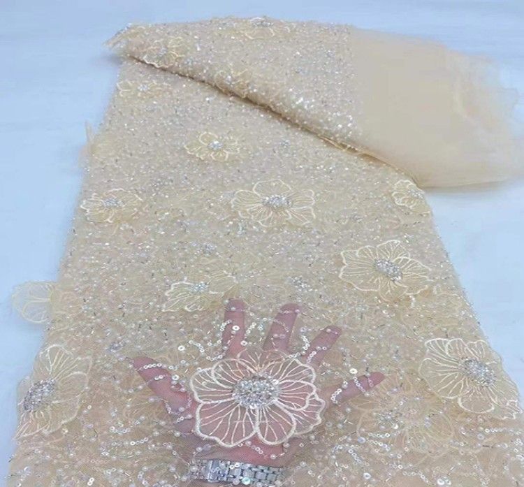 5 Yards Sequined Beaded Embroidered 3D Floral Lace Material Fabric HL013