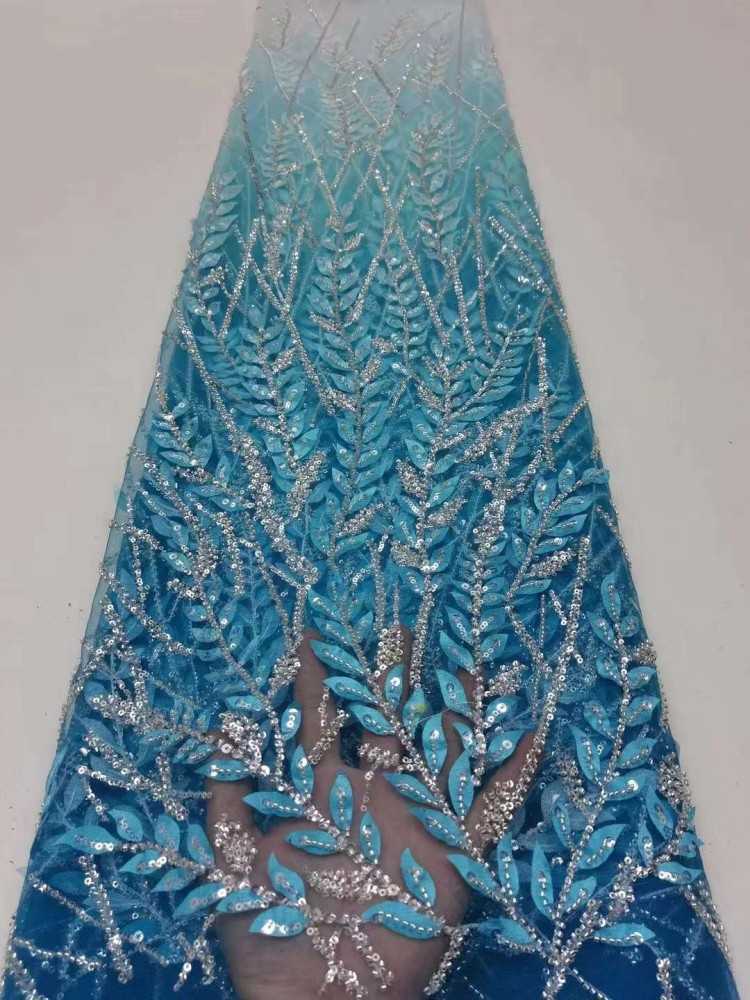 5 Yards Sequined Beaded Embroidered 3D Floral Lace Material Fabric HL036