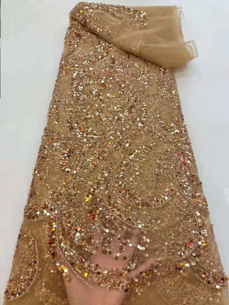 5 Yards Sequined Beaded Embroidered 3D Floral Lace Material Fabric HL023