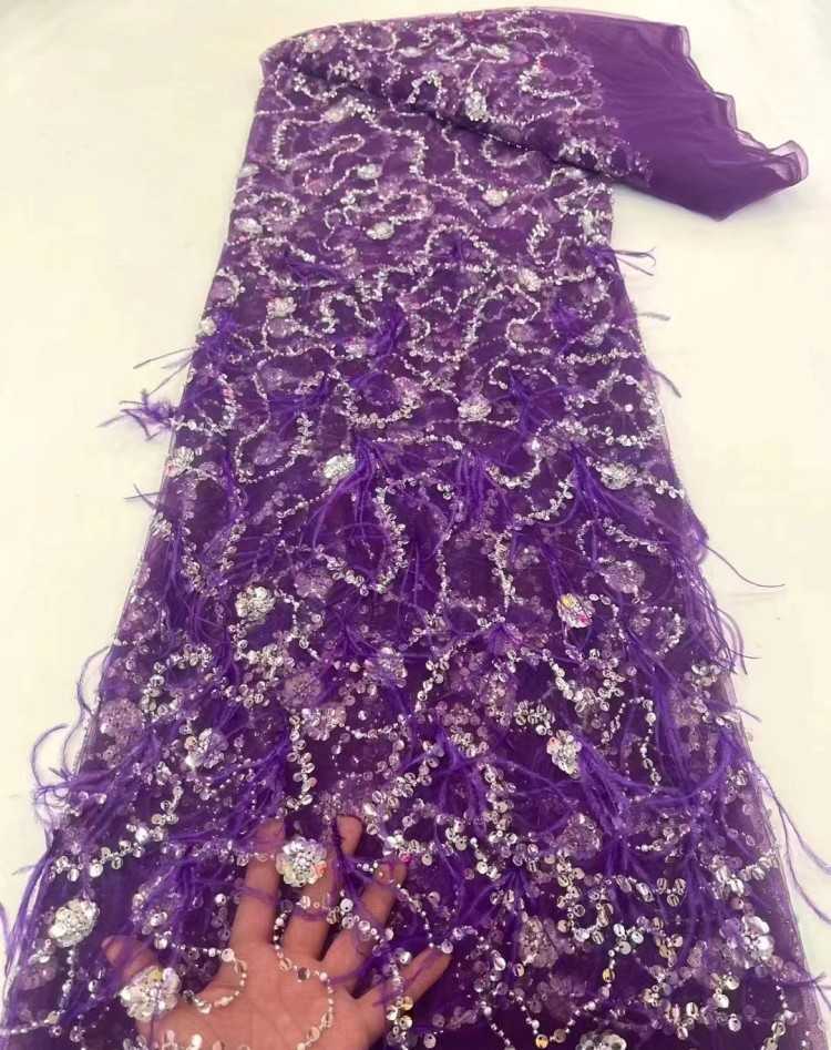 5 Yards Sequined Beaded Embroidered 3D Floral Lace Material Fabric HL044