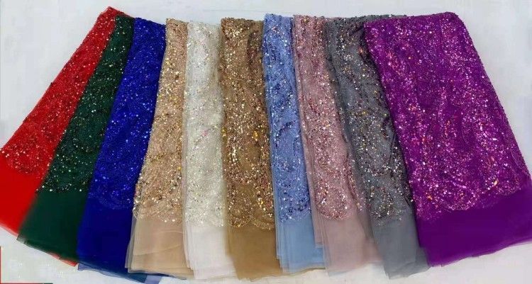 5 Yards Sequined Beaded Embroidered 3D Floral Lace Material Fabric HL023