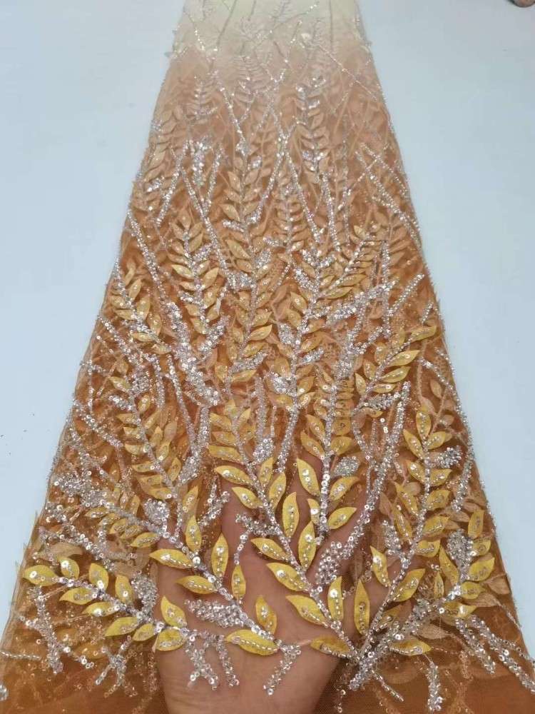 5 Yards Sequined Beaded Embroidered 3D Floral Lace Material Fabric HL036