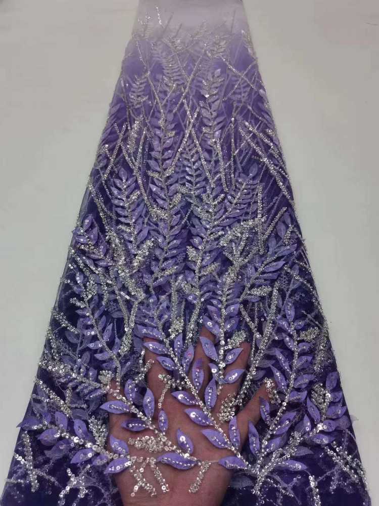 5 Yards Sequined Beaded Embroidered 3D Floral Lace Material Fabric HL036