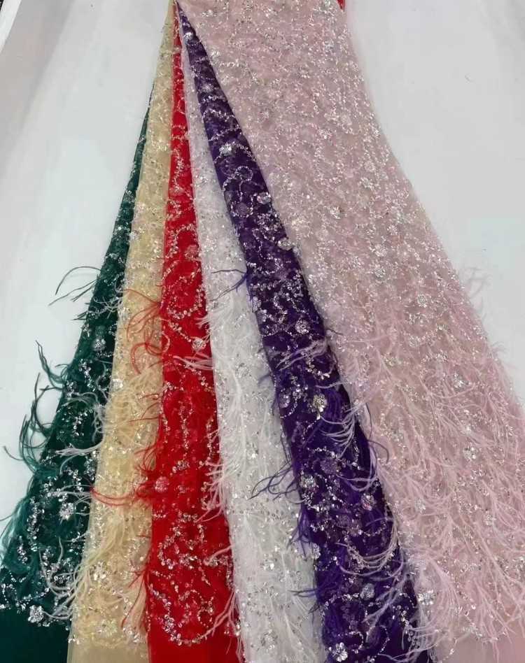 5 Yards Sequined Beaded Embroidered 3D Floral Lace Material Fabric HL044
