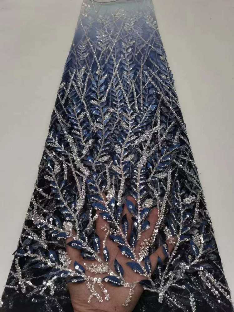 5 Yards Sequined Beaded Embroidered 3D Floral Lace Material Fabric HL036