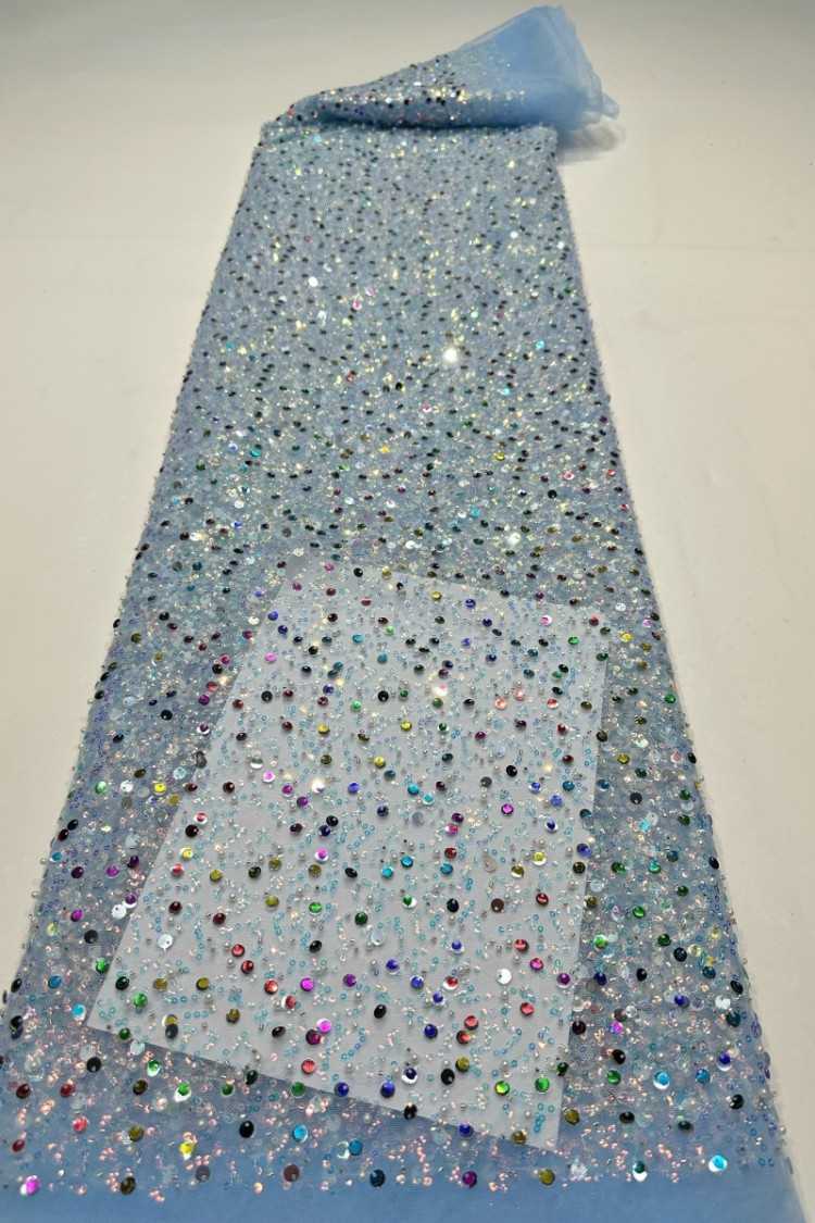 5 Yards Sequined Beaded Embroidered 3D Floral Lace Material Fabric HN002