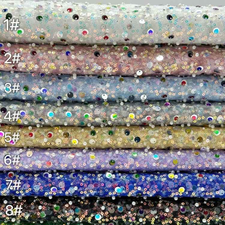 5 Yards Sequined Beaded Embroidered 3D Floral Lace Material Fabric HN002