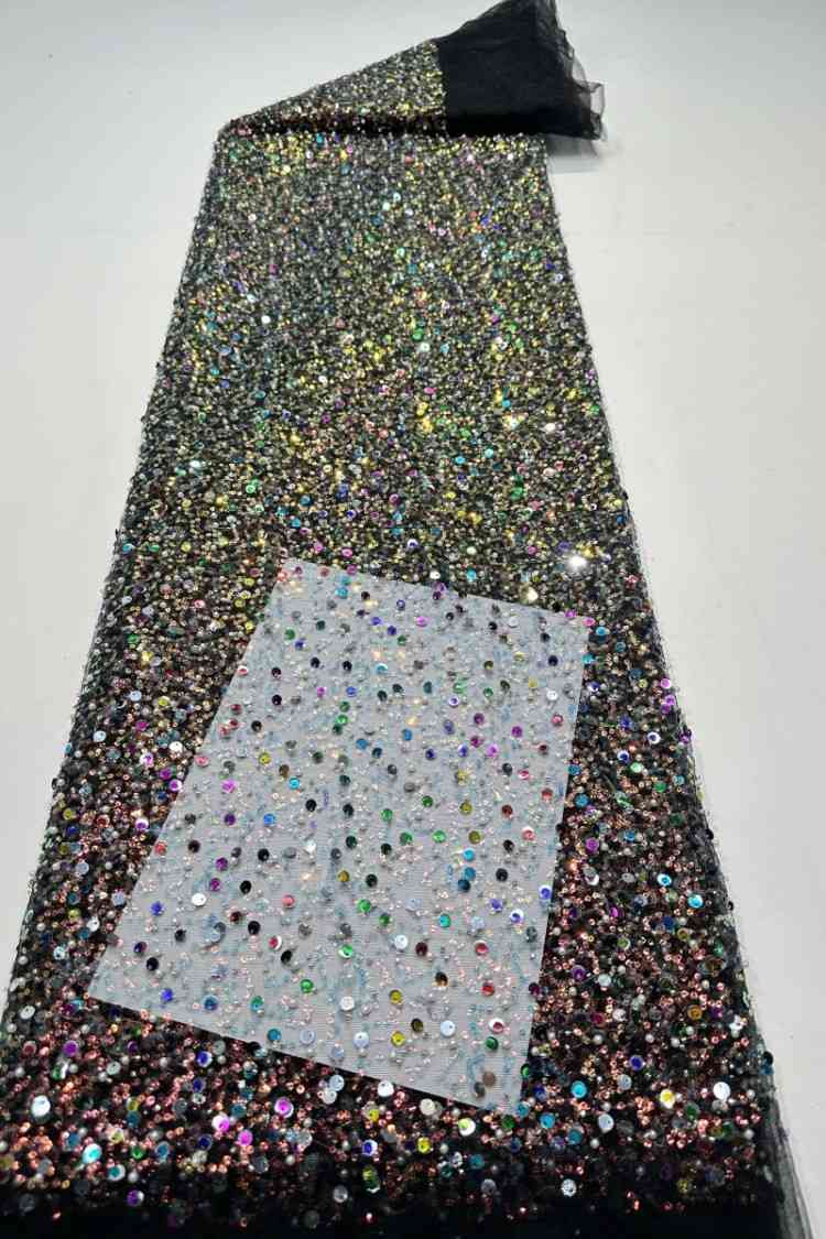 5 Yards Sequined Beaded Embroidered 3D Floral Lace Material Fabric HN002