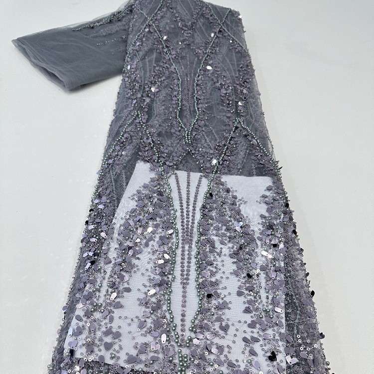 5 Yards Sequined Beaded Embroidered Lace Material Fabric HN001
