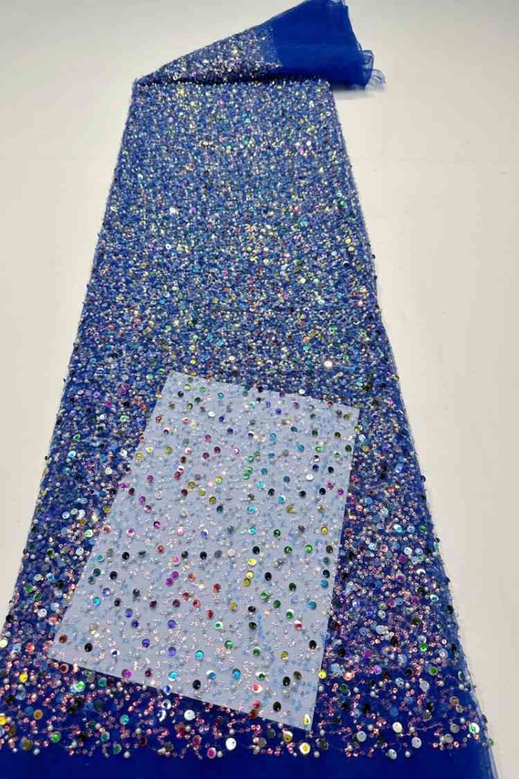 5 Yards Sequined Beaded Embroidered 3D Floral Lace Material Fabric HN002
