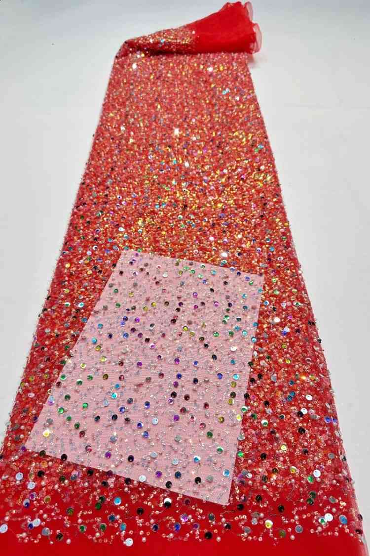 5 Yards Sequined Beaded Embroidered 3D Floral Lace Material Fabric HN002