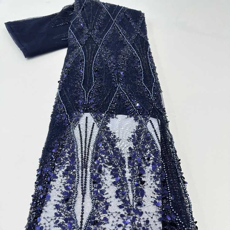 5 Yards Sequined Beaded Embroidered Lace Material Fabric HN001