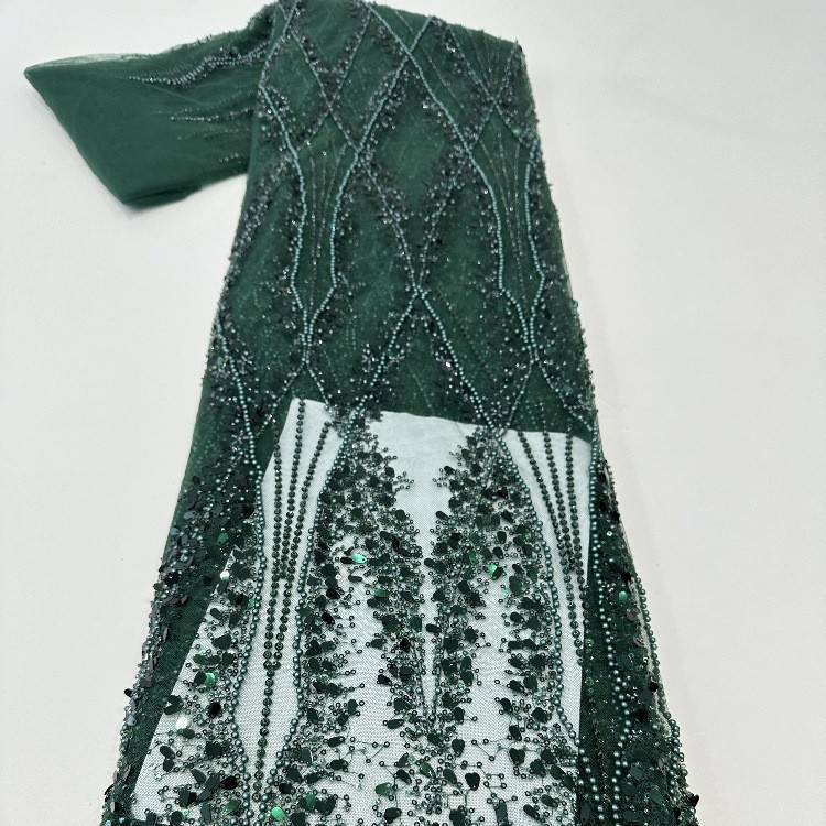 5 Yards Sequined Beaded Embroidered Lace Material Fabric HN001