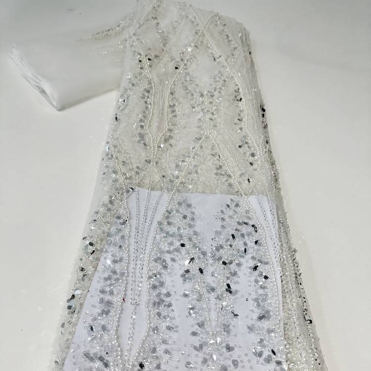 5 Yards Sequined Beaded Embroidered Lace Material Fabric HN001