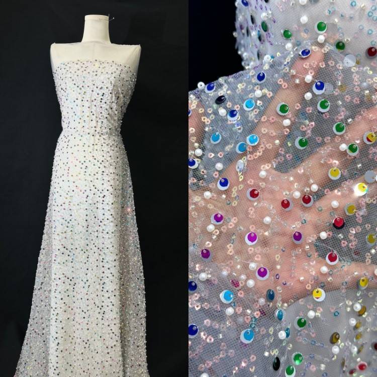 5 Yards Sequined Beaded Embroidered 3D Floral Lace Material Fabric HN002