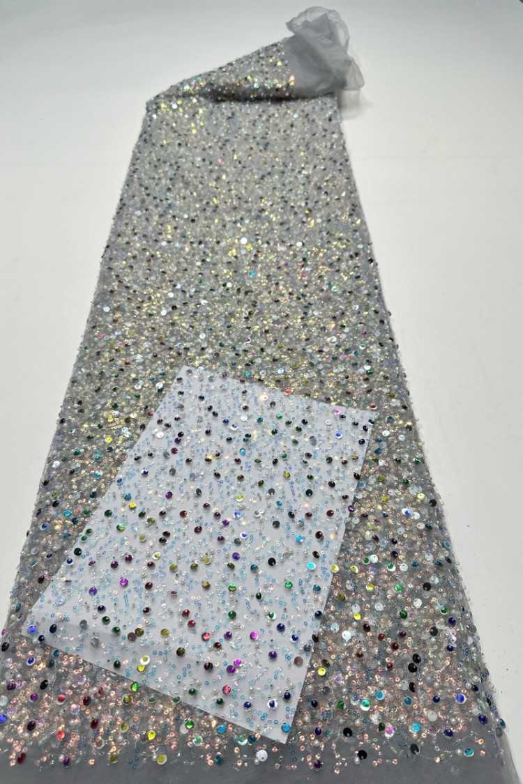 5 Yards Sequined Beaded Embroidered 3D Floral Lace Material Fabric HN002