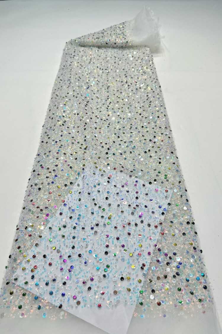 5 Yards Sequined Beaded Embroidered 3D Floral Lace Material Fabric HN002