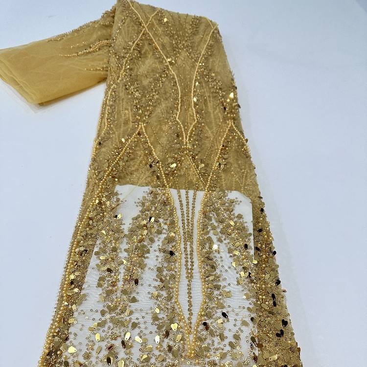 5 Yards Sequined Beaded Embroidered Lace Material Fabric HN001