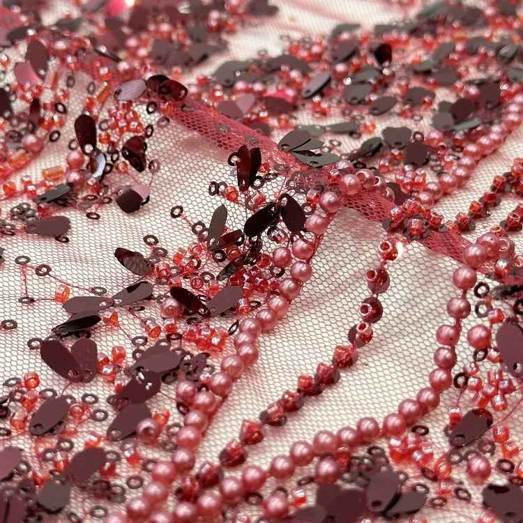 5 Yards Sequined Beaded Embroidered Lace Material Fabric HN001