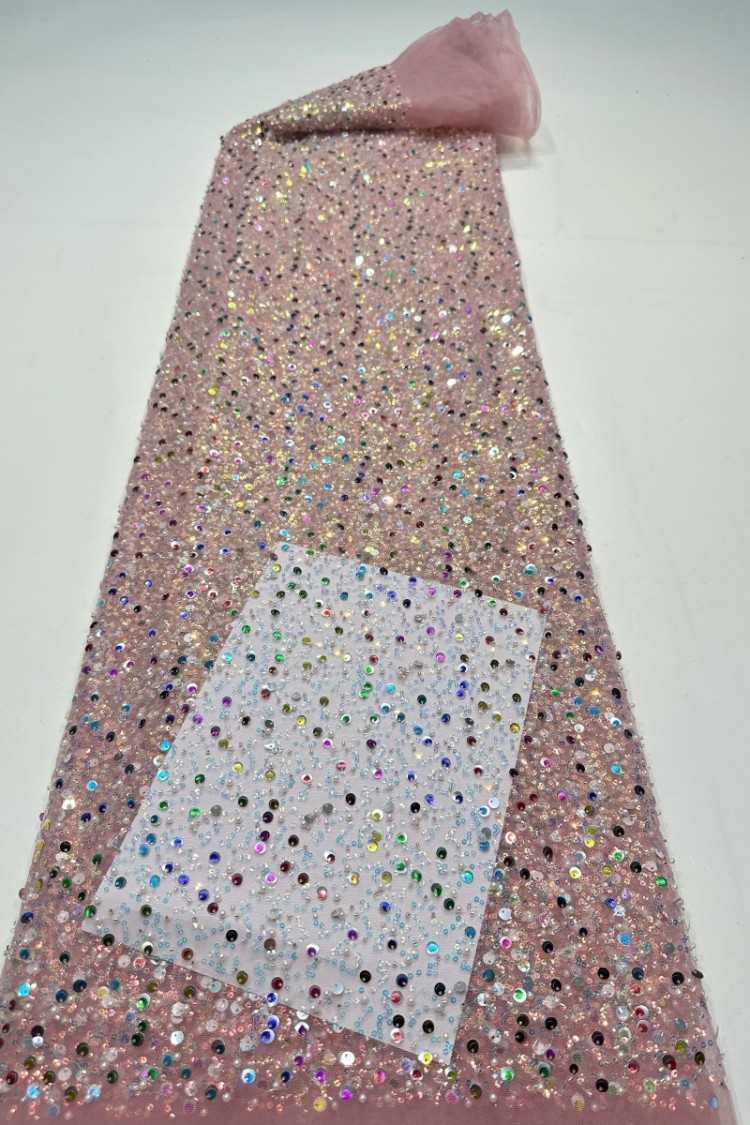 5 Yards Sequined Beaded Embroidered 3D Floral Lace Material Fabric HN002