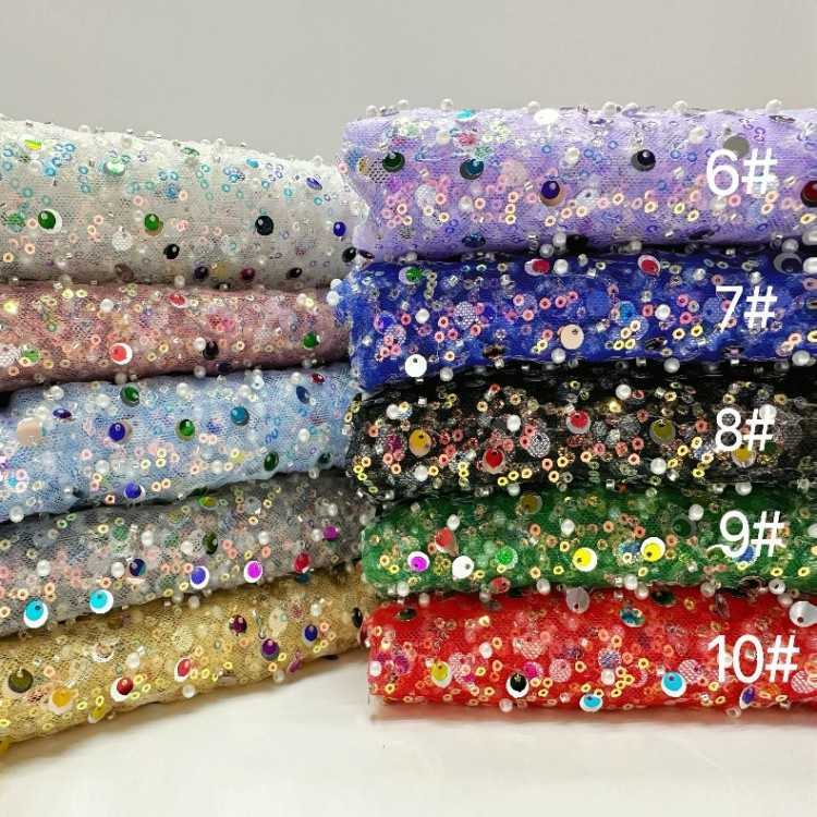 5 Yards Sequined Beaded Embroidered 3D Floral Lace Material Fabric HN002