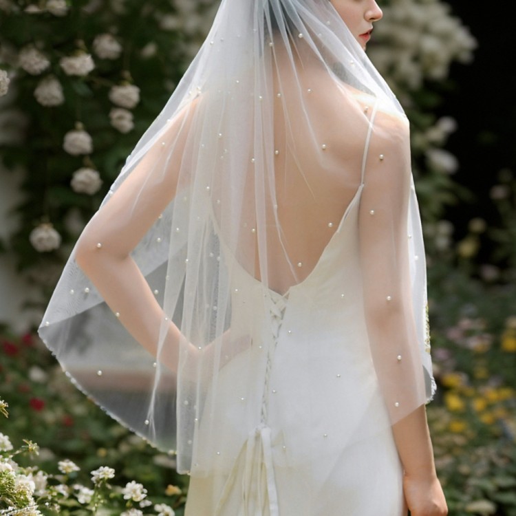 Pearls Beaded Bridal Veil WV633