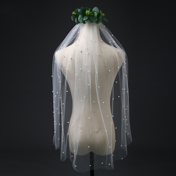 Pearls Beaded Bridal Veil WV633