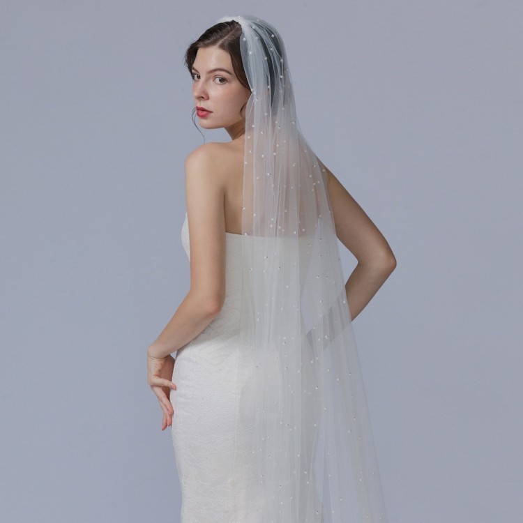Pearls Beaded Bridal Veil WV633