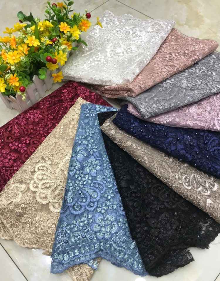 1 Yard Sequined Beaded Embroidered Lace Material Fabric DX002