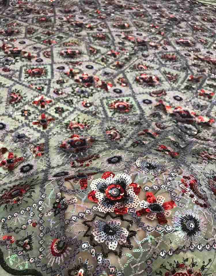 1 Yard Sequined Beaded Embroidered Lace Material Fabric DX034