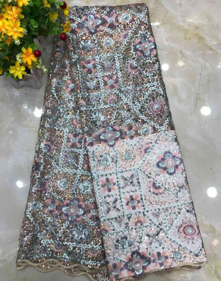 1 Yard Sequined Beaded Embroidered Lace Material Fabric DX034