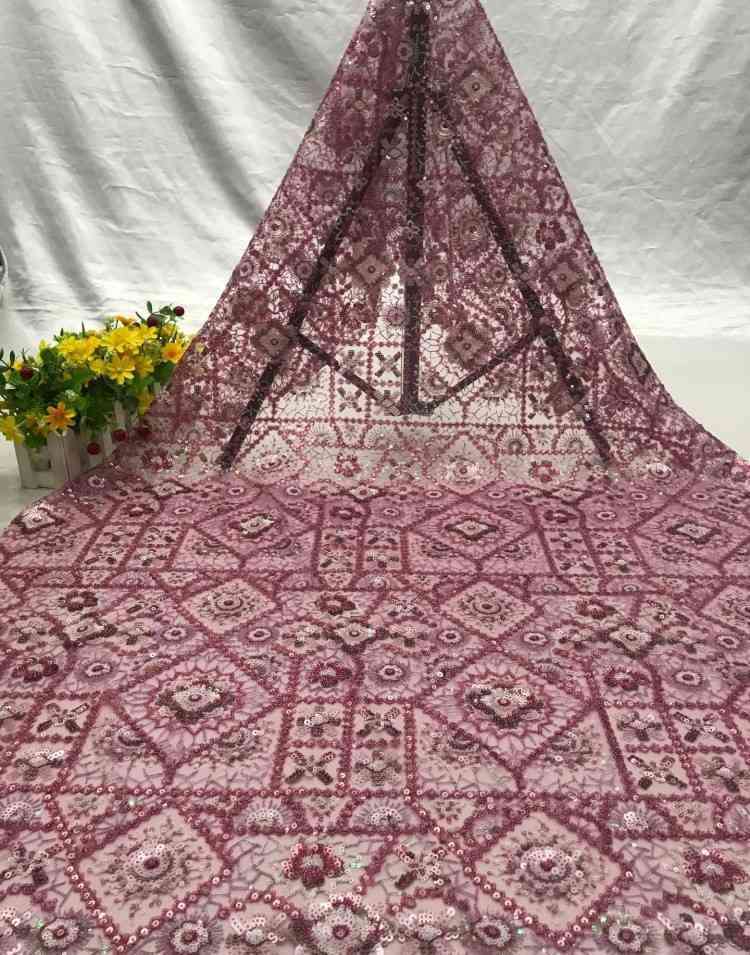 1 Yard Sequined Beaded Embroidered Lace Material Fabric DX034