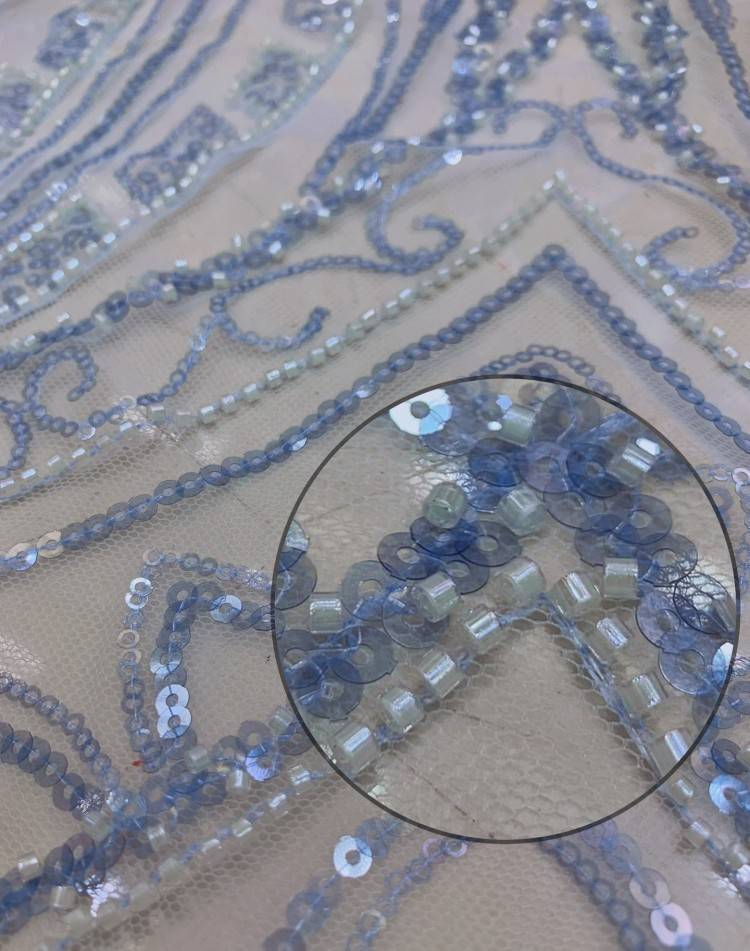 1 Yard Sequined Beaded Embroidered Lace Material Fabric DX025