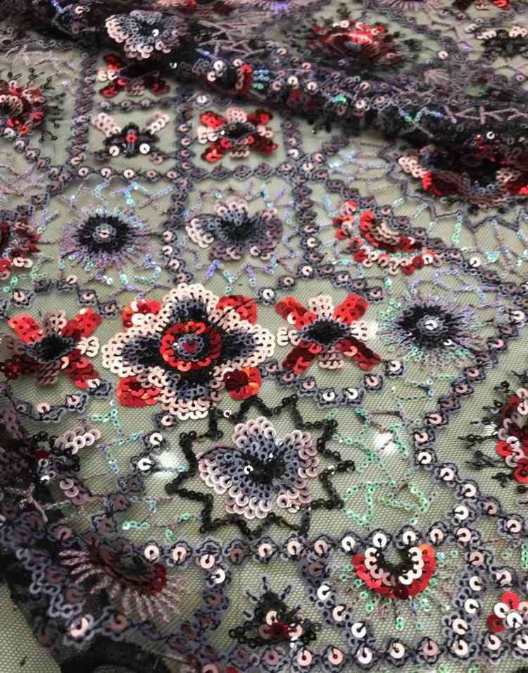 1 Yard Sequined Beaded Embroidered Lace Material Fabric DX034