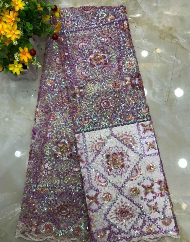 1 Yard Sequined Beaded Embroidered Lace Material Fabric DX034