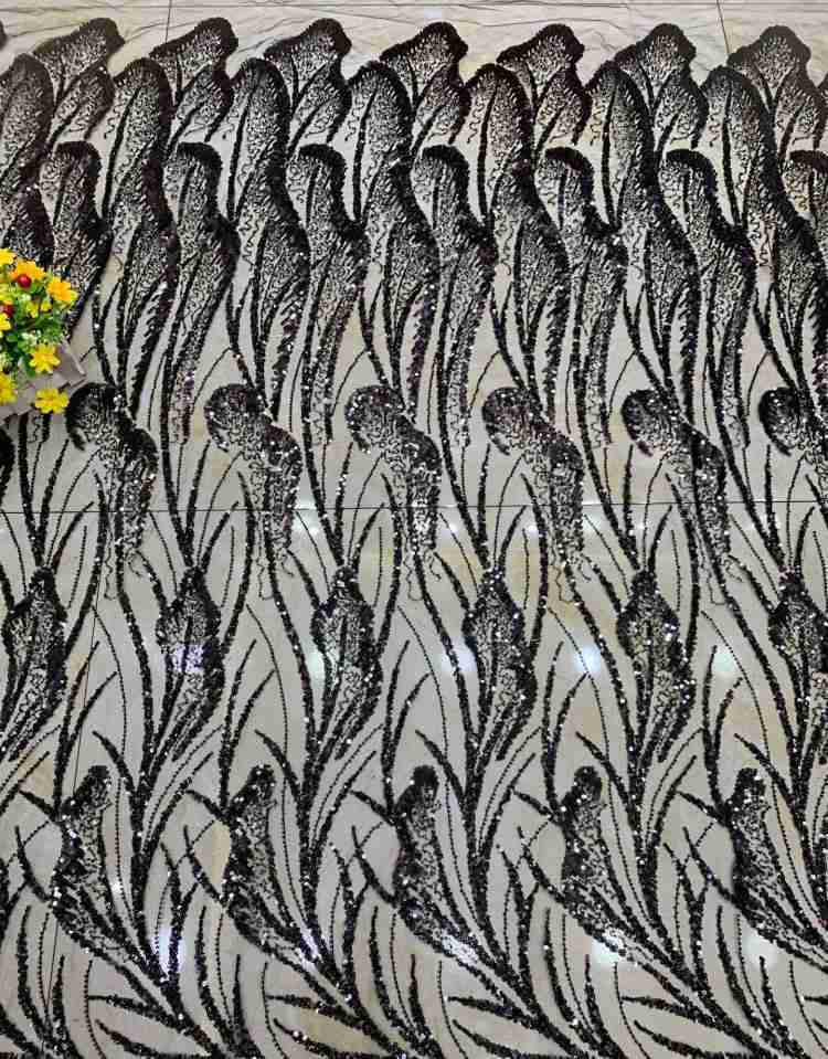 1 Yard Sequined Beaded Embroidered Lace Material Fabric DX025