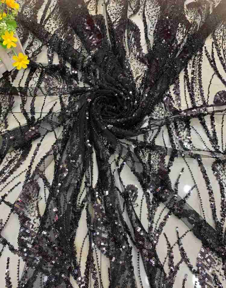 1 Yard Sequined Beaded Embroidered Lace Material Fabric DX025