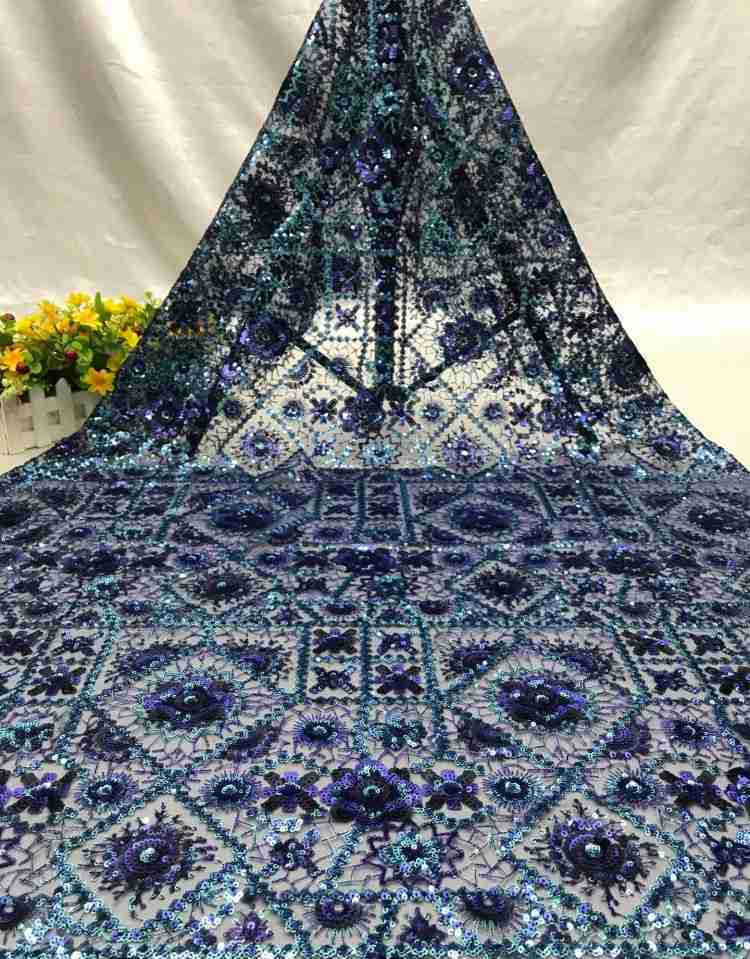 1 Yard Sequined Beaded Embroidered Lace Material Fabric DX034