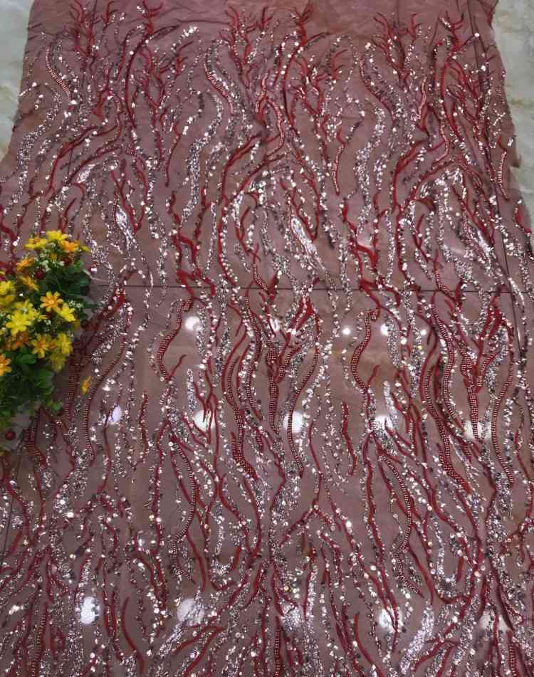 1 Yard Sequined Beaded Embroidered Lace Material Fabric DX029