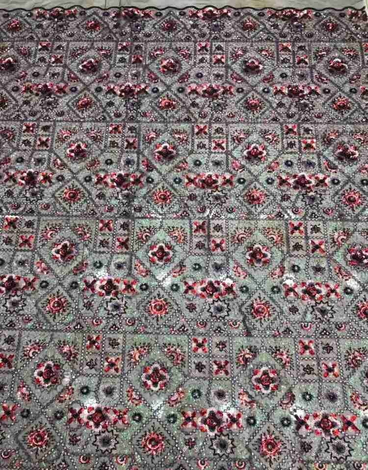 1 Yard Sequined Beaded Embroidered Lace Material Fabric DX034